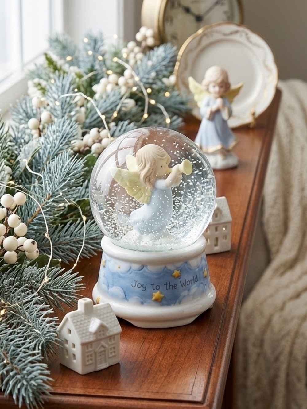 Vintage Angel Musical Snow Globe - "Joy to the World"